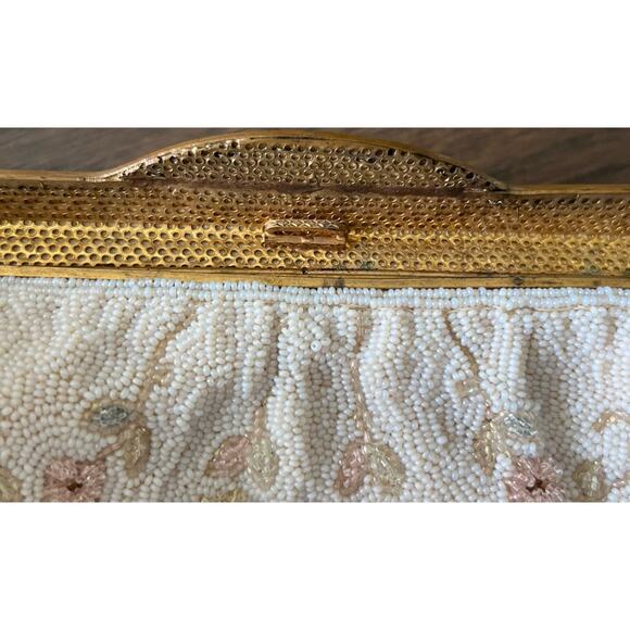 Vintage Freddy Paris Ivory Beaded 50s Designer Handbag Purse Romantic Floral - Picture 9 of 11